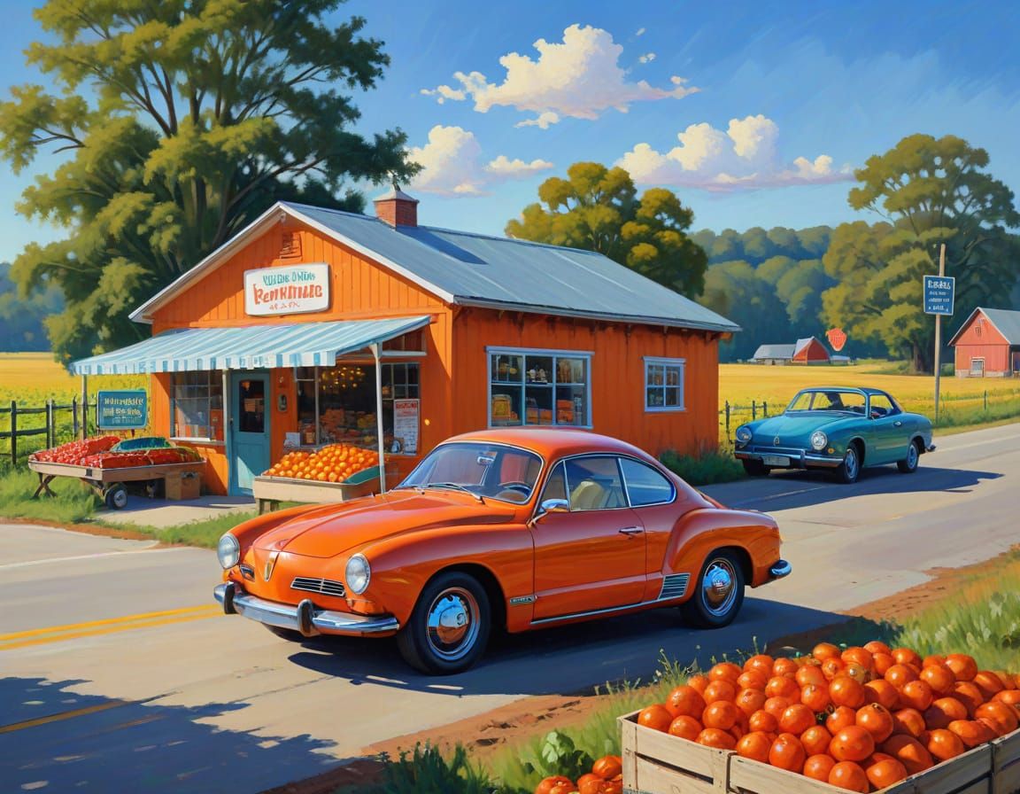 1973 Karmann Ghia Road Trip: Acrylic Painting