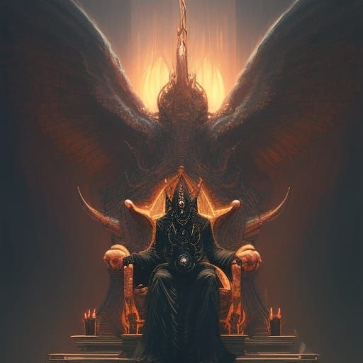 Hyperdetailed Black Demon Pope on Satanic Throne