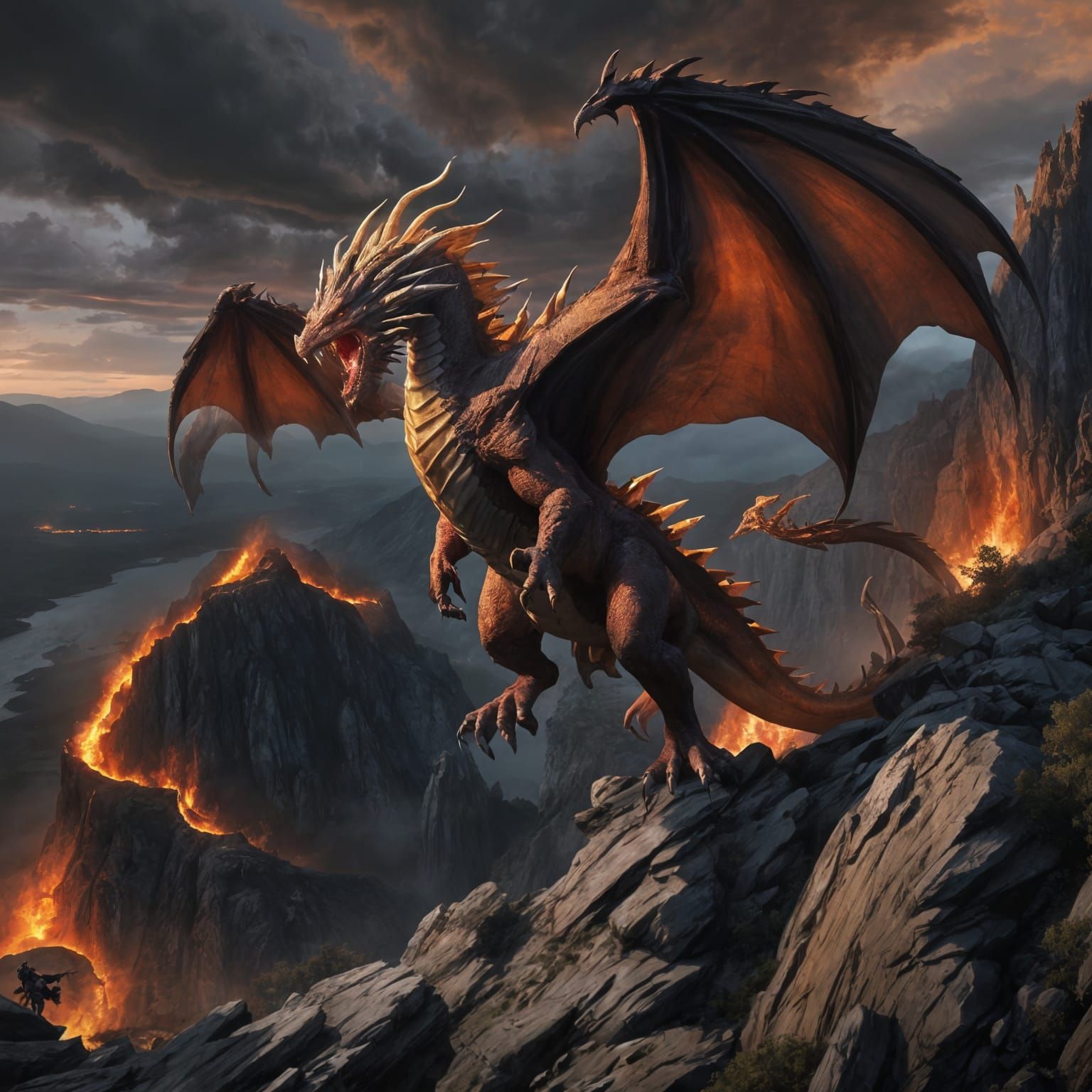 Fantasy Dragon Unleashes Fiery Breath in DnD Scene