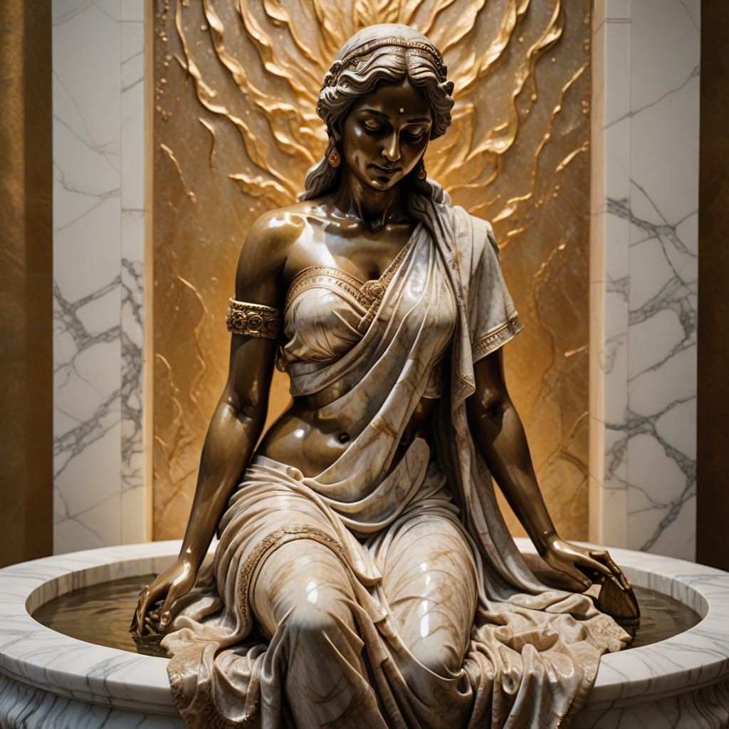 Indian Woman Bathing: A Baroque Marble Sculpture