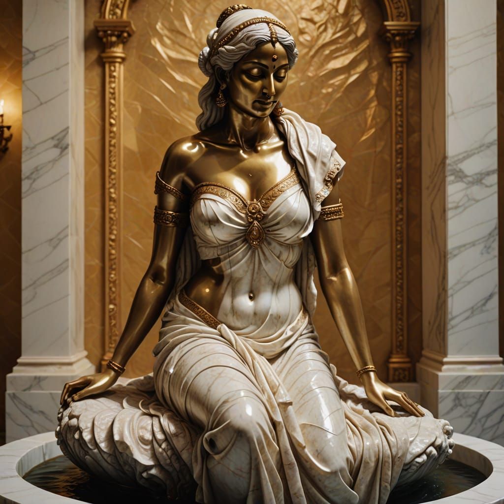 Marble Sculpture of Bathing Indian Woman