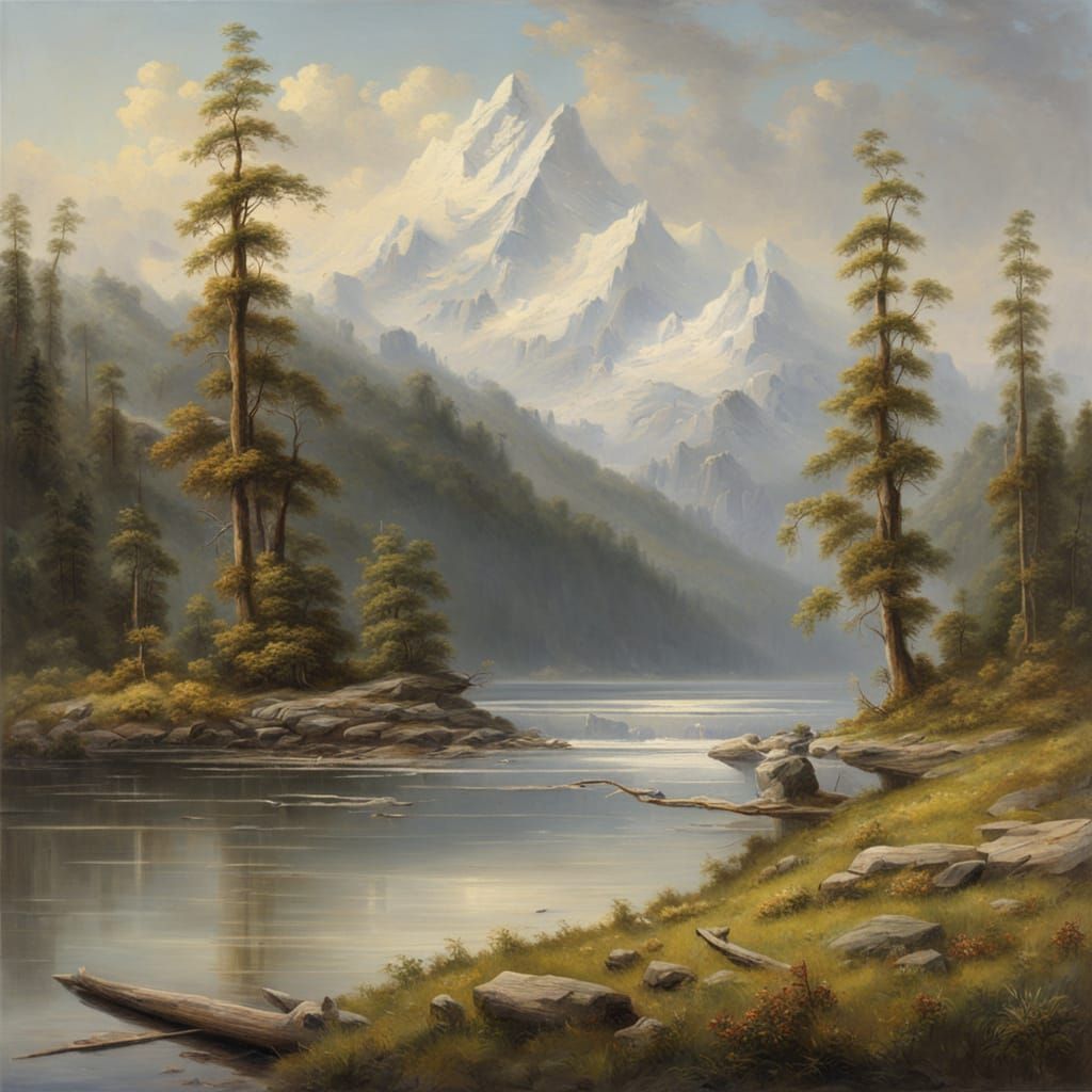 Wooden Pencil in Albert Bierstadt Oil Painting Style