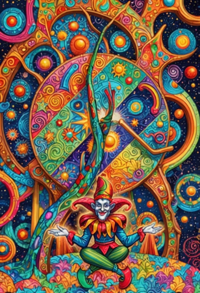 Psychedelic Jester Turns the Wheel of Fortune