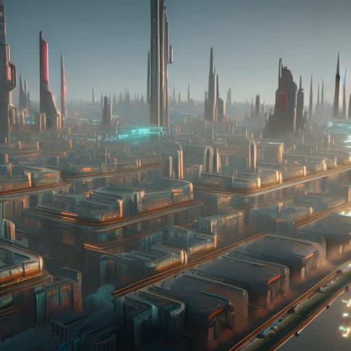 Futuristic Sci-Fi City: 3D Rendered Epic Videogame Graphics