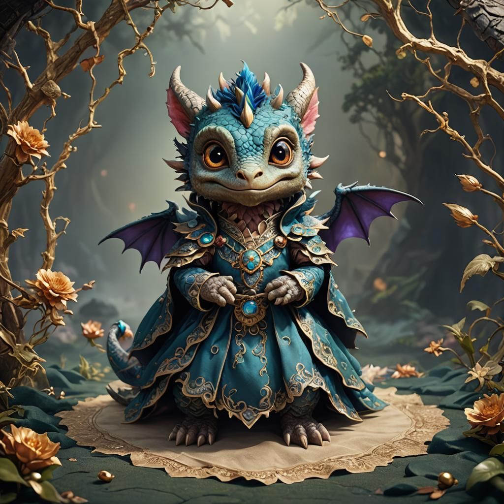 Fluffy Baby Dragon in Detailed Fantasy Art