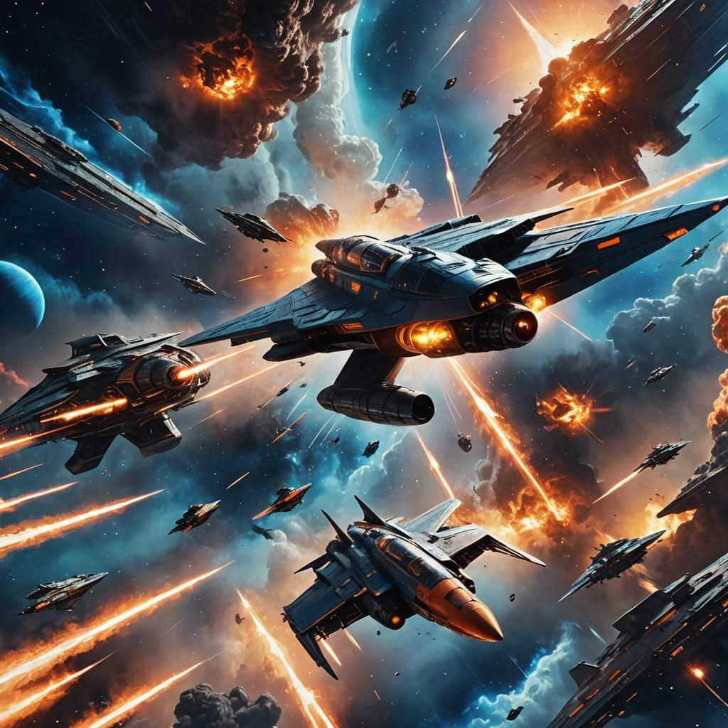 Epic Starship Battle in Space Opera Style