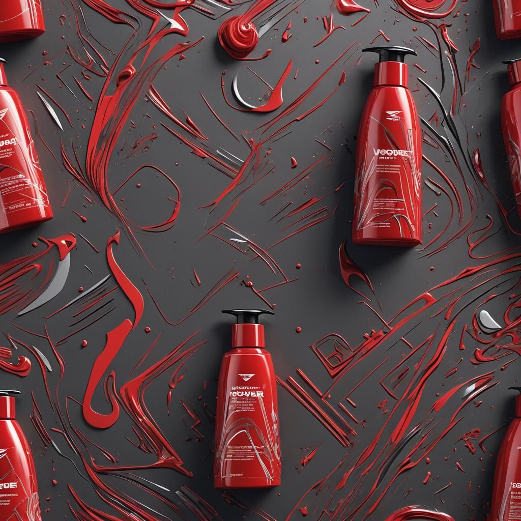Vibrant Red Shampoo Bottle with 'Vpower' Graphics