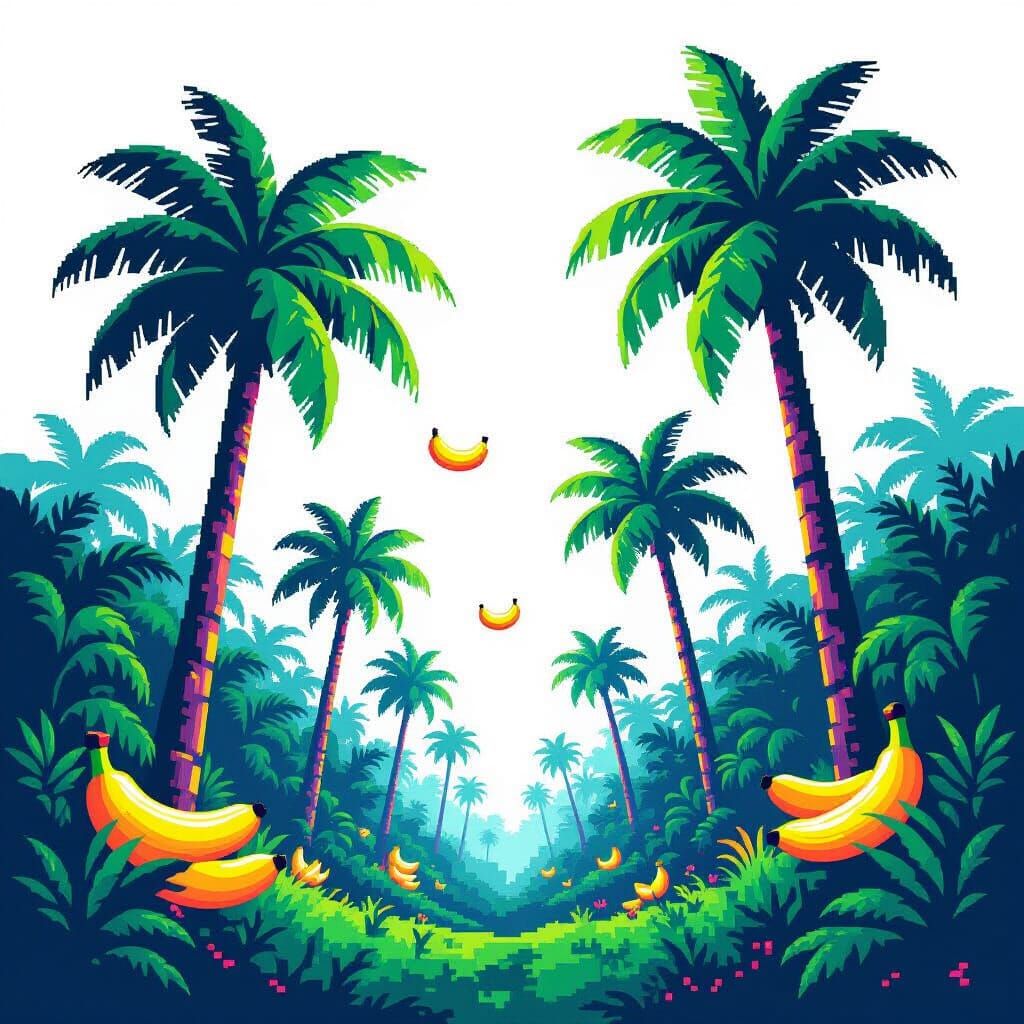 Vibrant 8-Bit Jungle Scene with Neon Vines