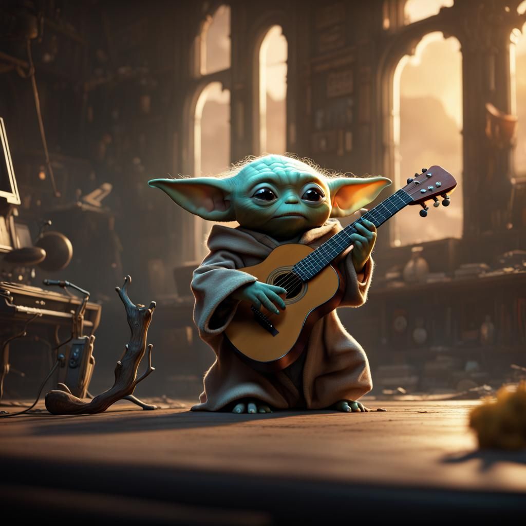 Baby Yoda Plays Guitar: Fantasy Concept Art