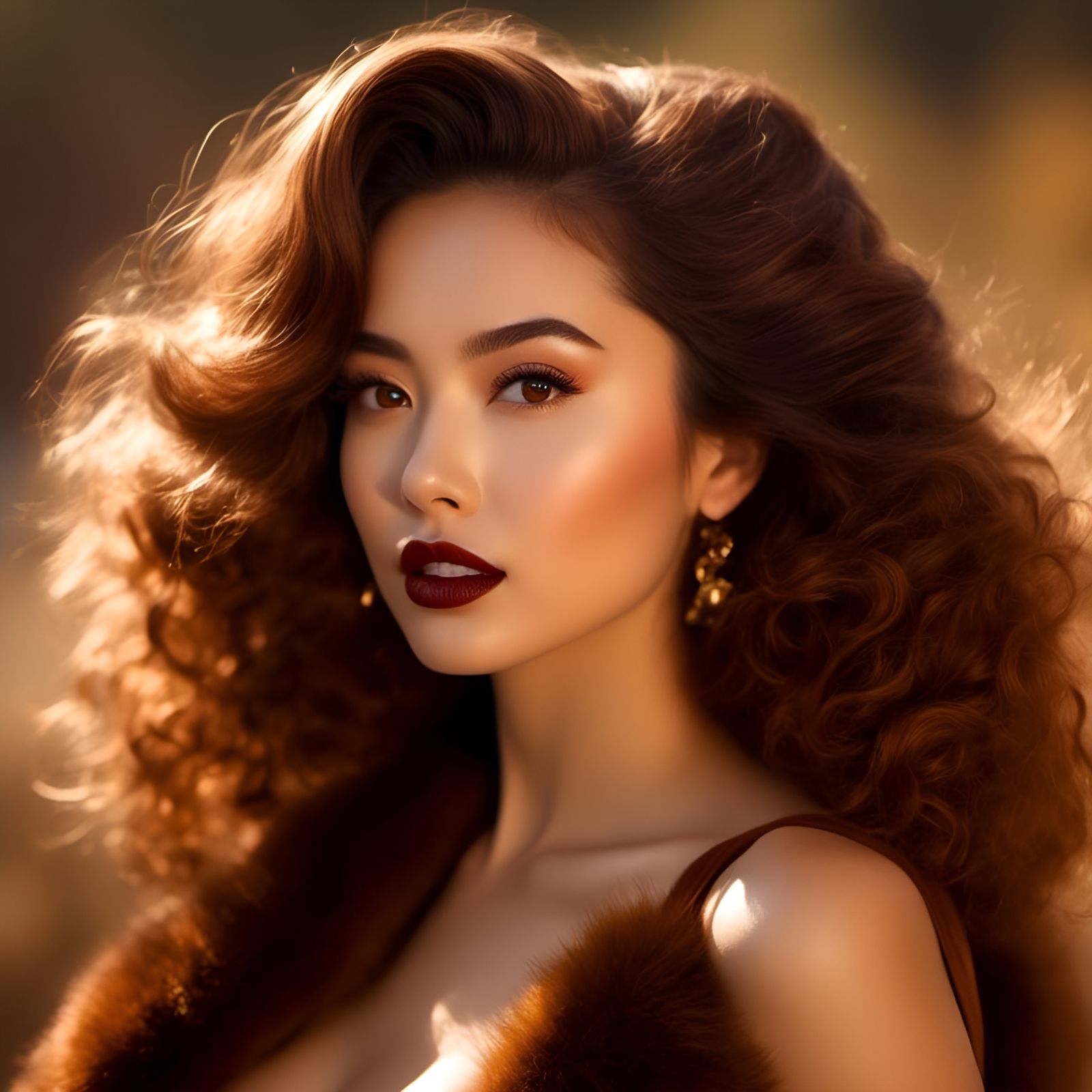 Portrait of Woman in Furry Bikini, Pin-Up Style