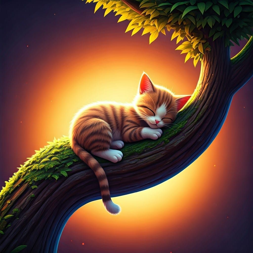 Cinematic Cat in a Tree, 3D Digital Art