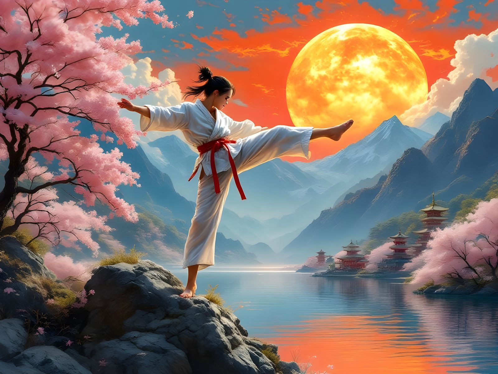 Martial Artist's High Kick in Hiroshi Yoshida and Frank Fraz...