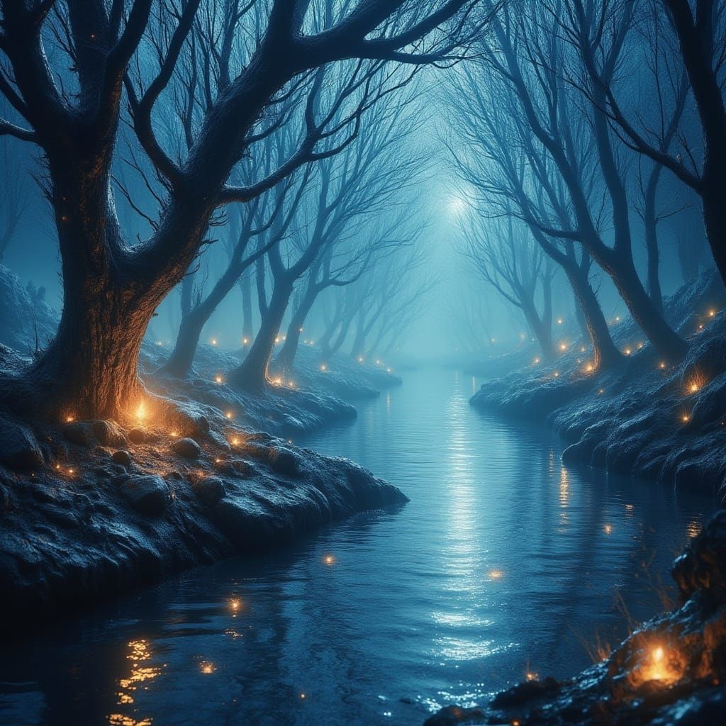 Dreamlike Landscape in Watercolor and Digital Media