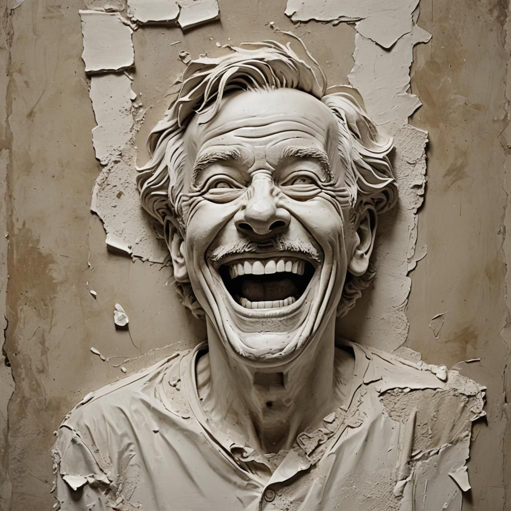 Laughing Man Portrait with Plaster Wall