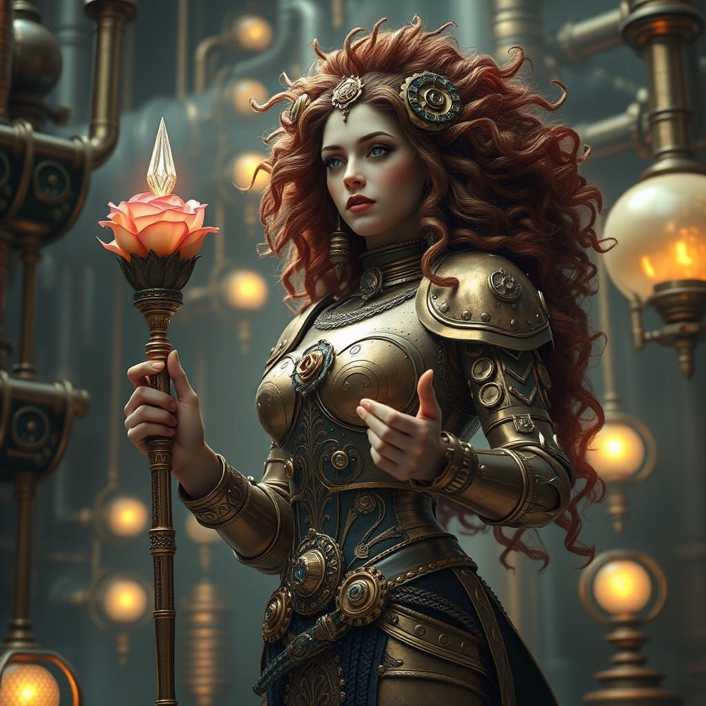 Steampunk Goddess of Roses in Majestic Glory