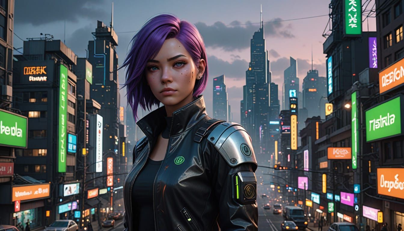 Cyberpunk Warrior in Futuristic Cityscape