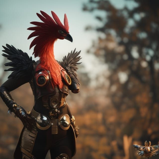 Ethereal Alien Chicken Warrior in Art Nouveau Style