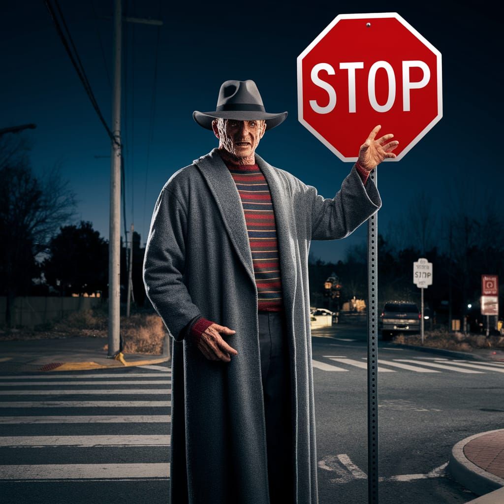 Freddy Krueger Directs Traffic in a Haunting Atmosphere