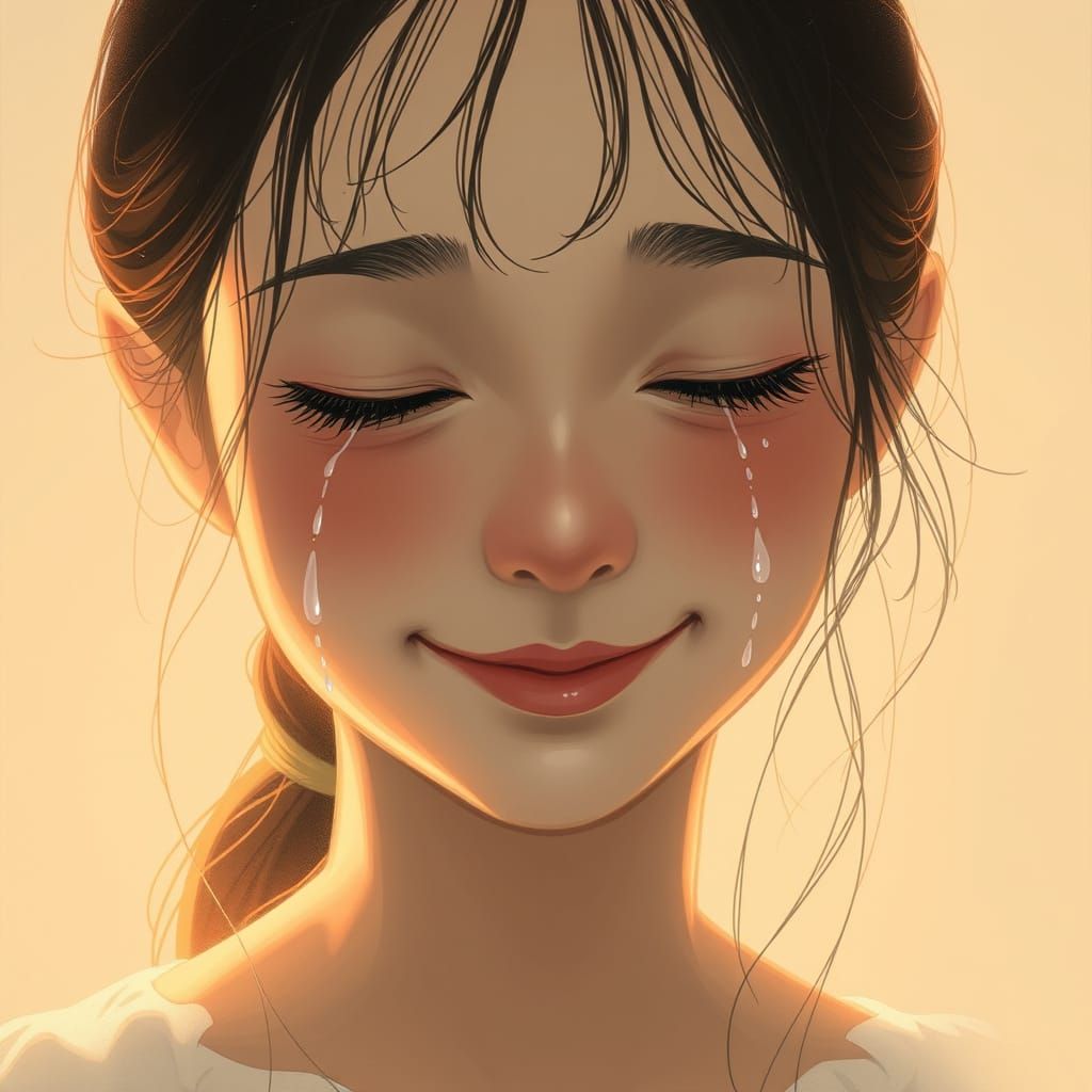 Girl's Smiling Tears: Ethereal Digital Portrait
