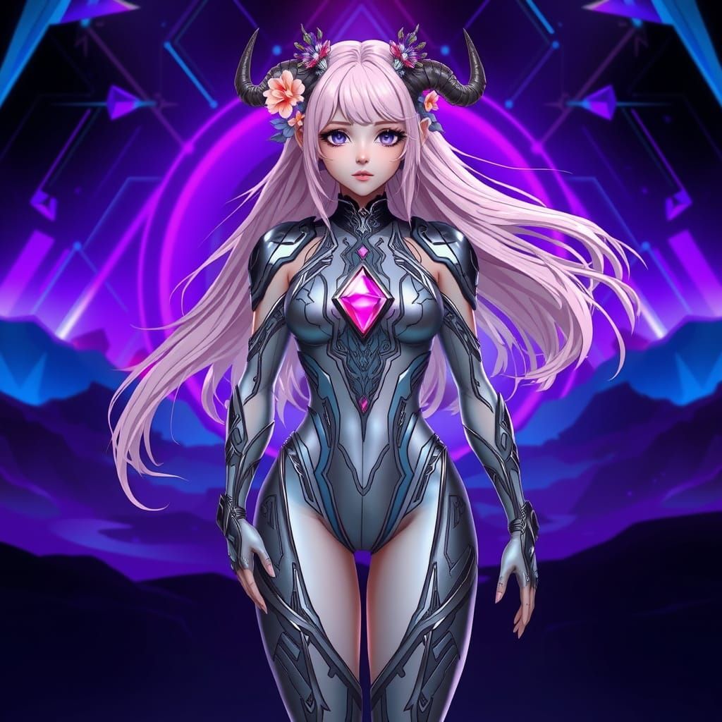 Confident Futuristic Goddess in Cyberpunk Style