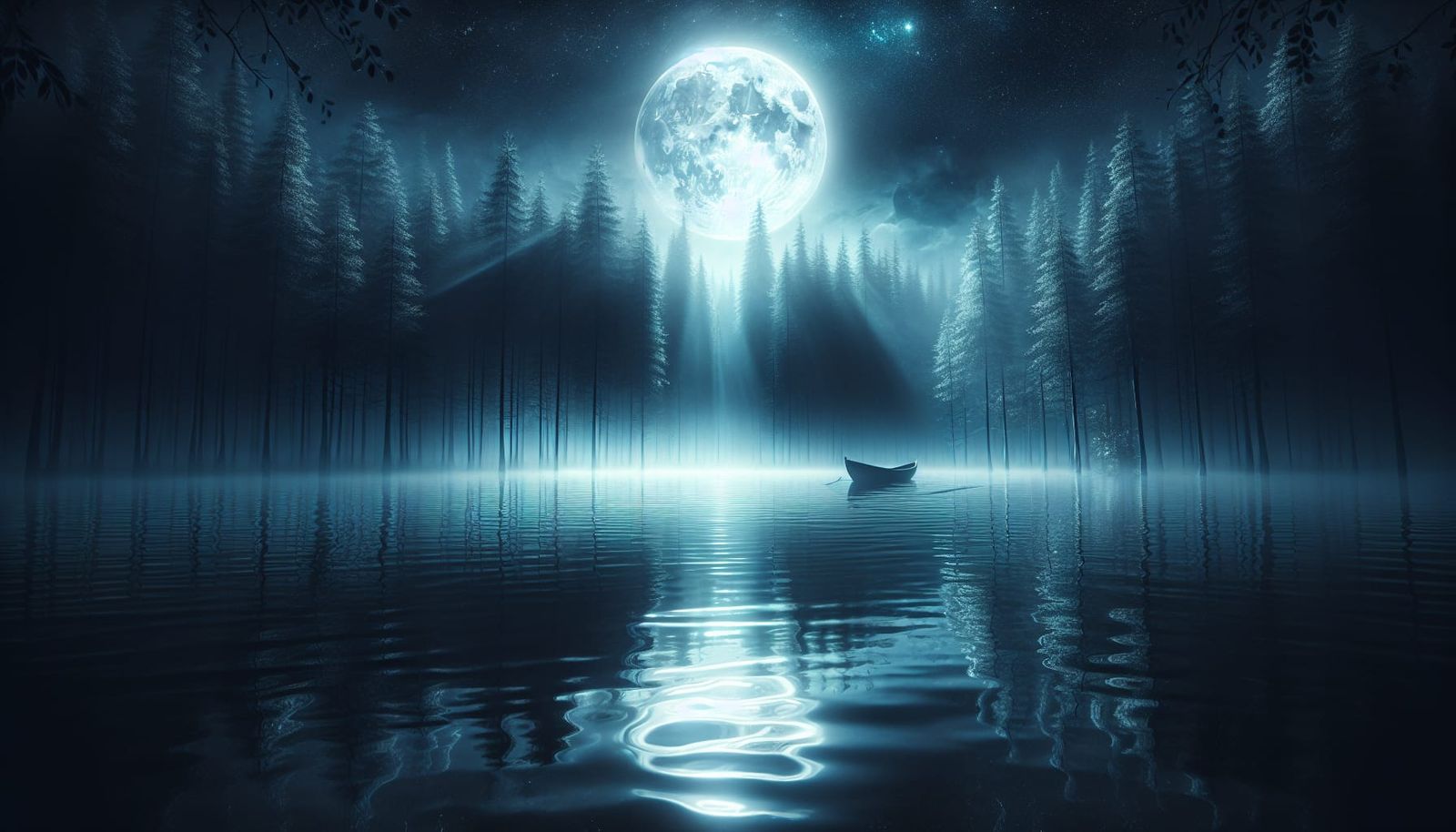 Mystical Moonlight River Scene at Night