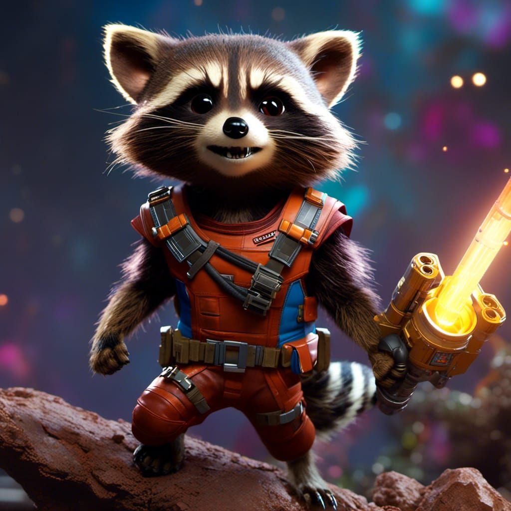 Cute Rocket Raccoon with Volumetric Lighting