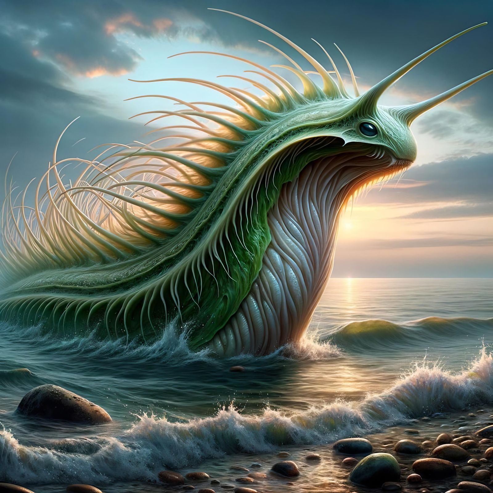 Majestic Seryulin: Fantasy Creature in Coastal Setting