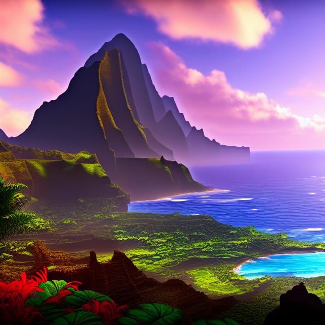 Kauai, Hawaii: Detailed Matte Painting in Fantasy Style