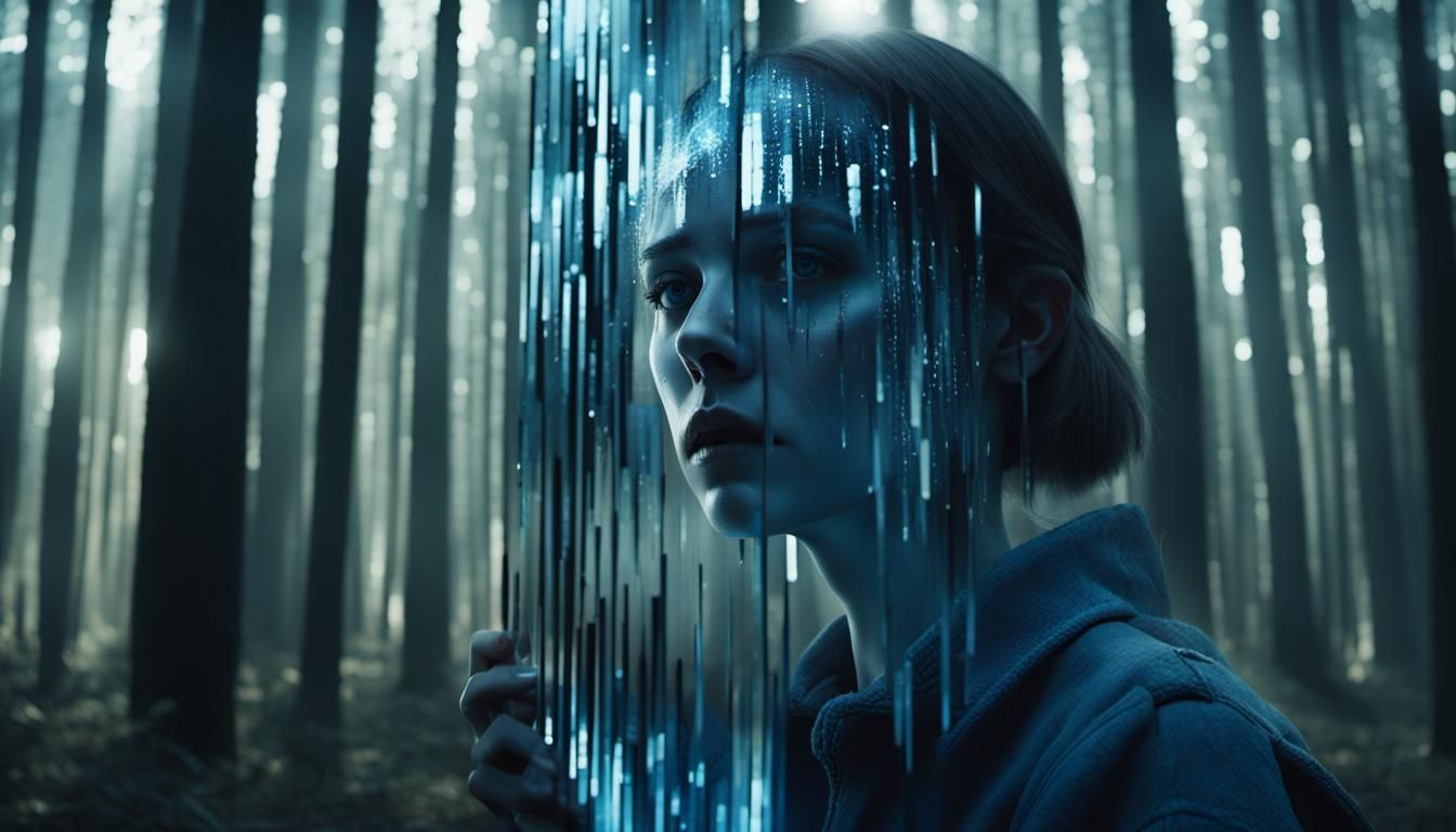 Eerie Forest Mirror Shattering in Photorealistic Style
