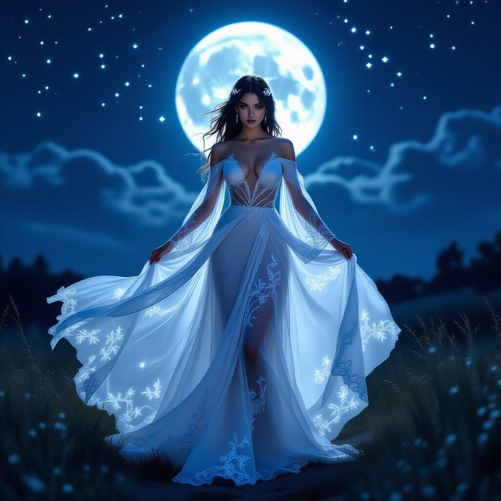 Moonlit Sorceress with Glowing Runes