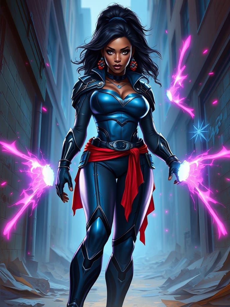 Hub Teleports in Urban Alley: Marvel-Inspired Digital Art