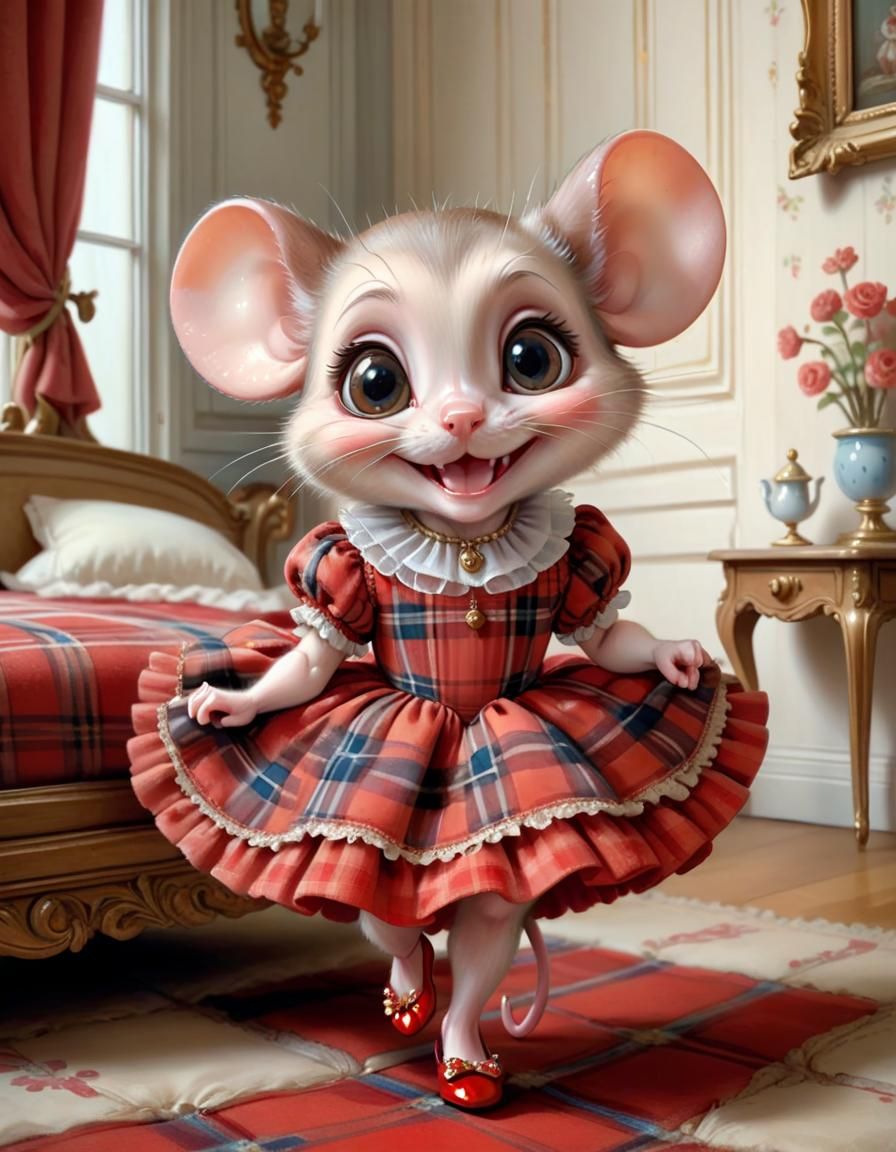Chibi Mouse in Palace Bedroom, Fairytale Portrait
