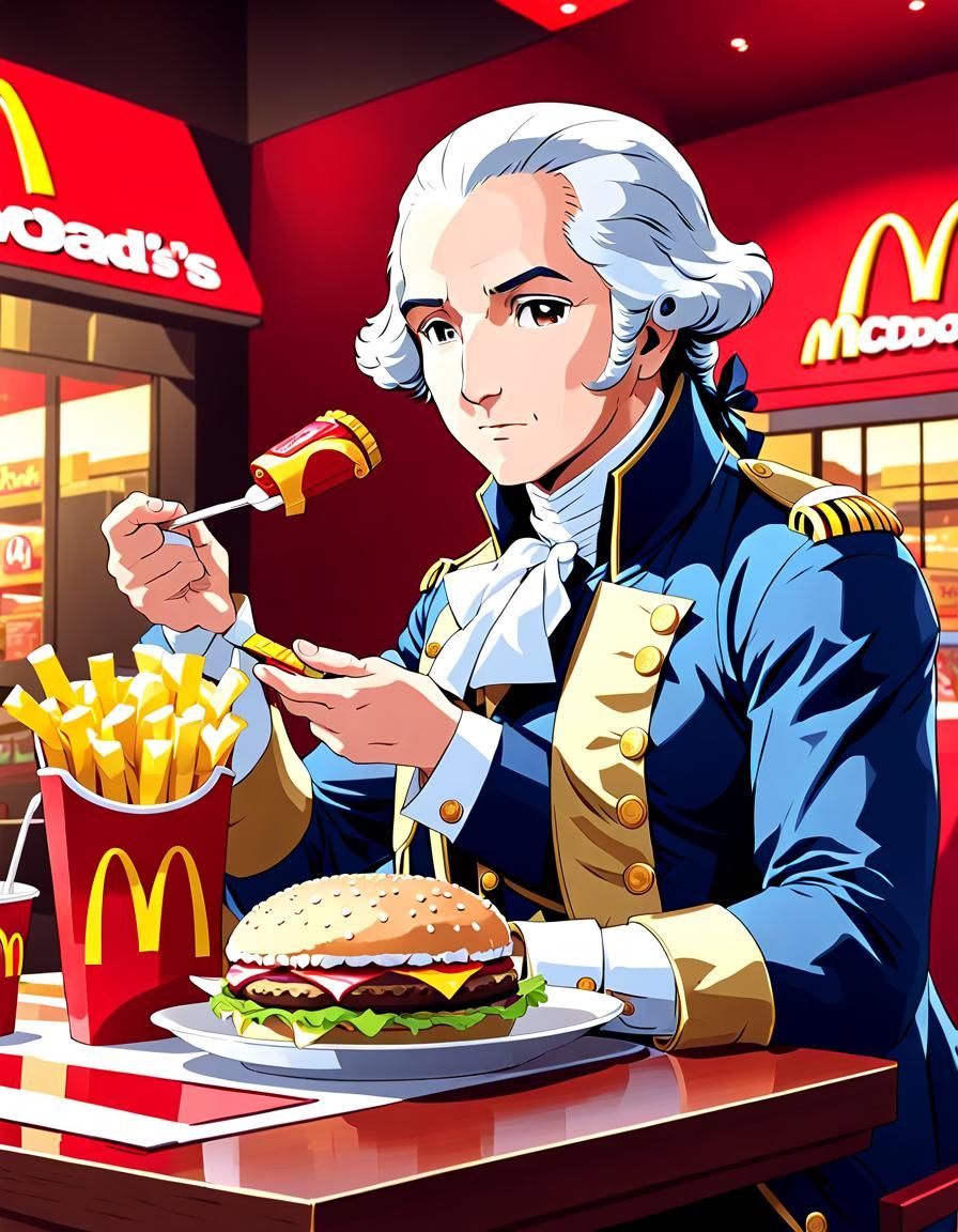 George Washington at McDonald's: Anime Manga Style