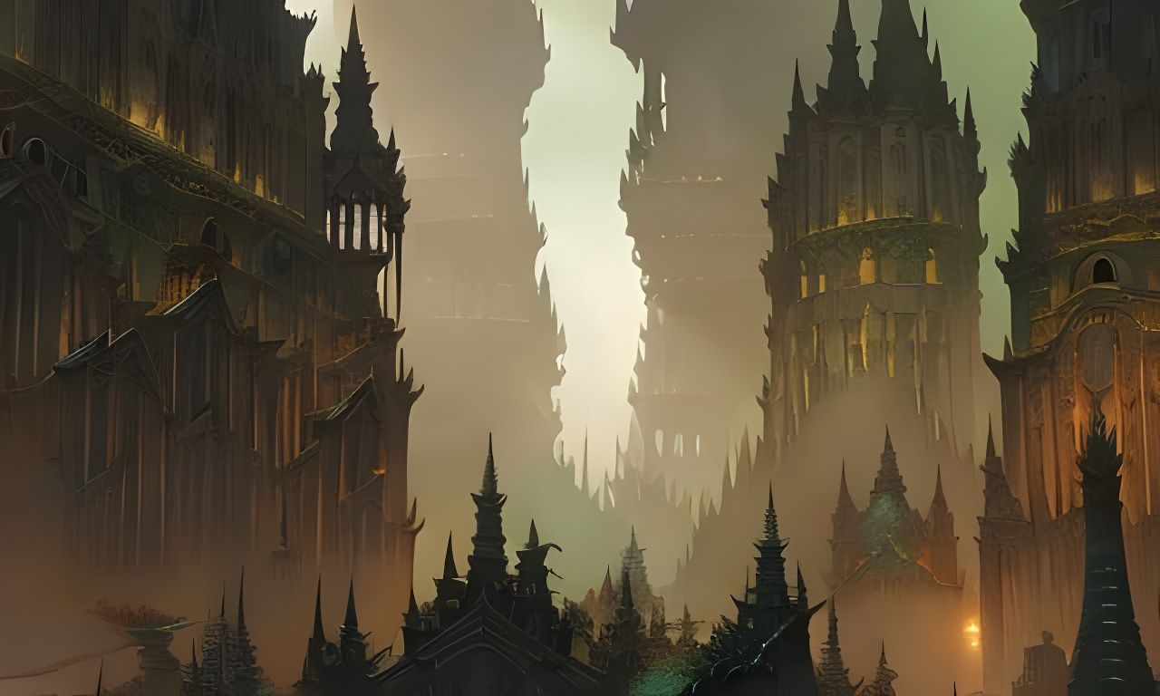 Eldritch Abandoned City of R'lyeh in Deep Colors