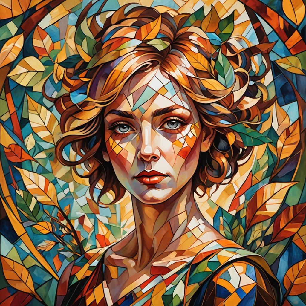 Cubist Fae Portrait in Art Deco Style