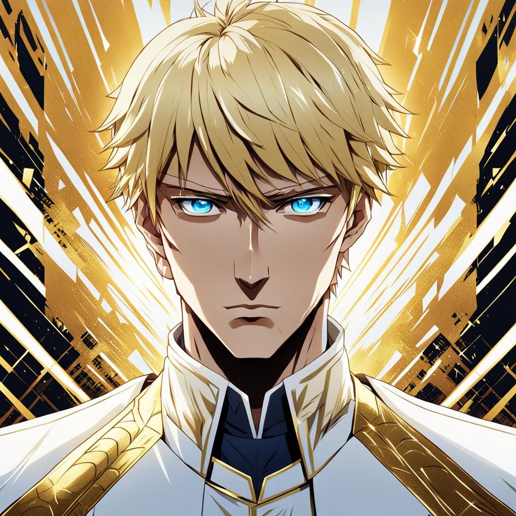 Anime Man in Gold: Cel-Shaded Illustration