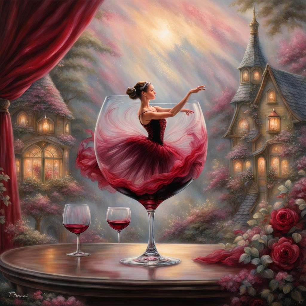 Ballerina in Flight with Silks and Wine