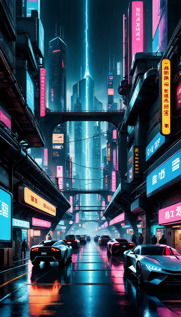 Cyberpunk Metropolis at Night: Futuristic Urban Dystopia