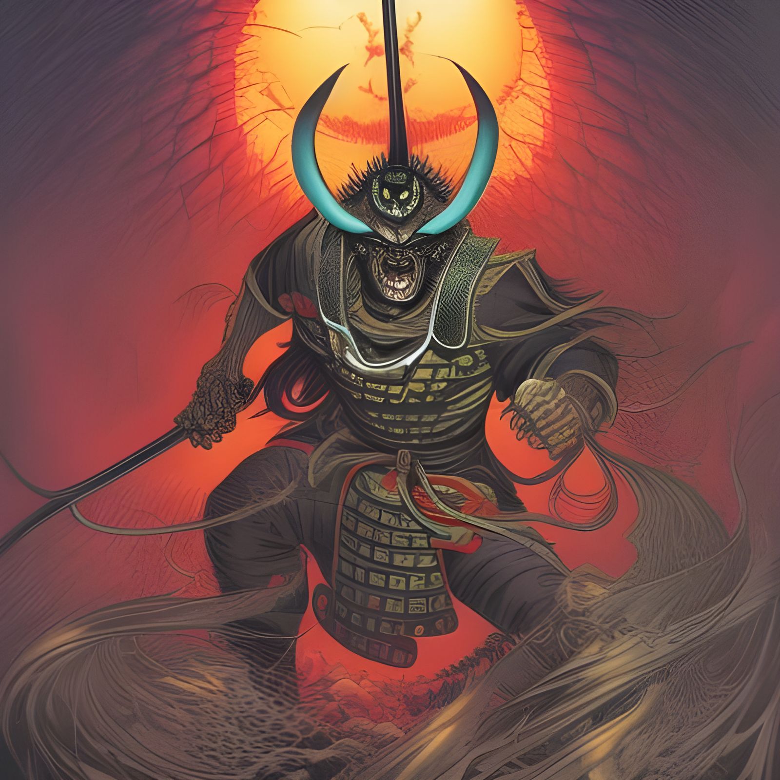 Fierce Demon Samurai in Comic Book Style
