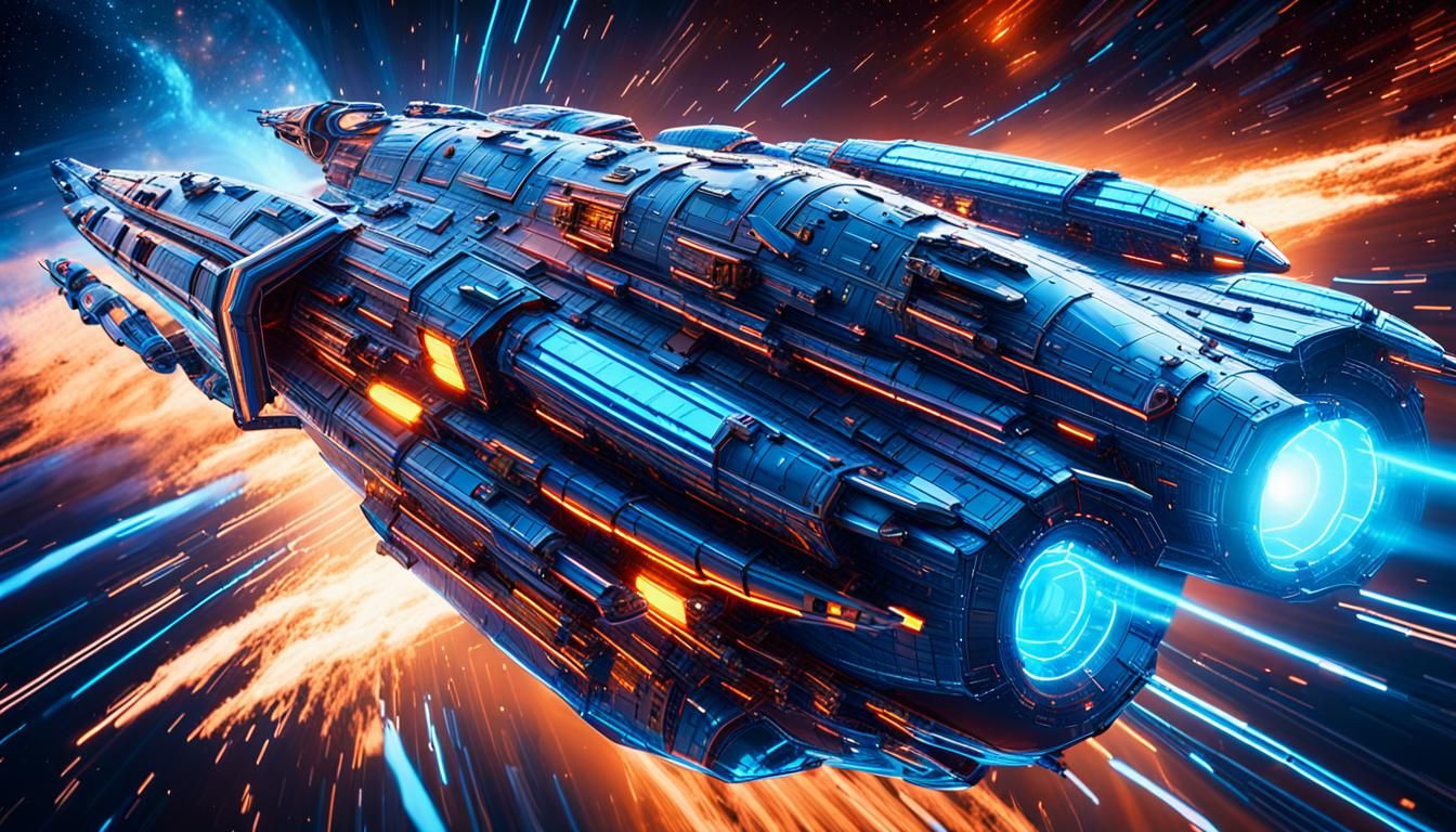 K7 Spacecraft Jumps Through Space in Sci-Fi Art