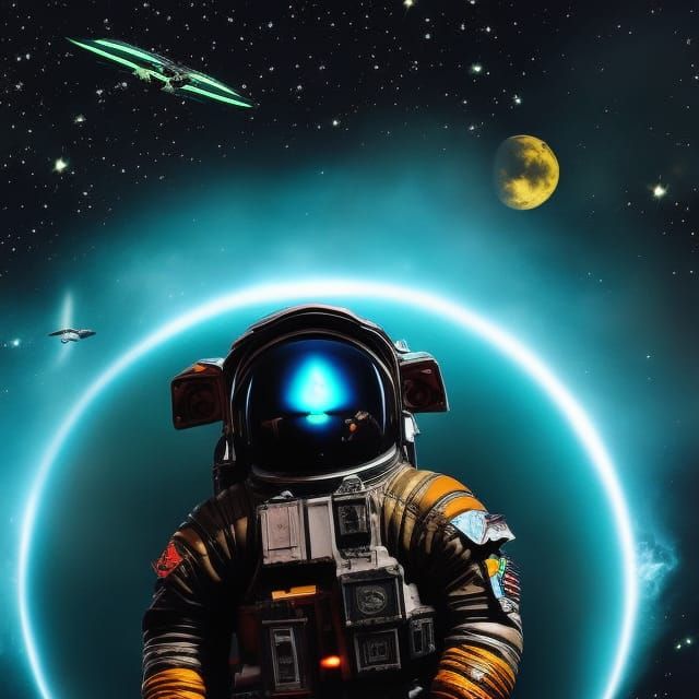 Animal Astronaut in Space Collage Art