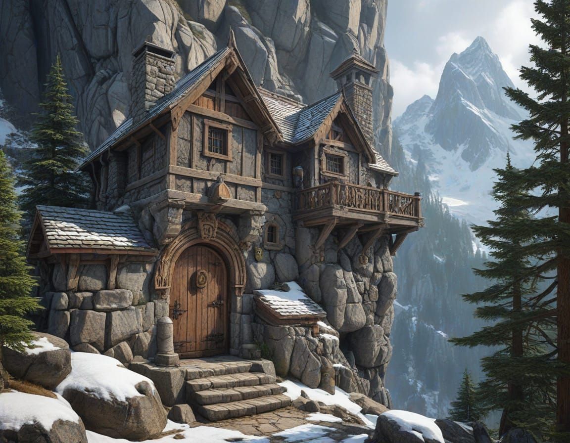 Ancient Dwarven Outpost Carved into Granite Cliff Face
