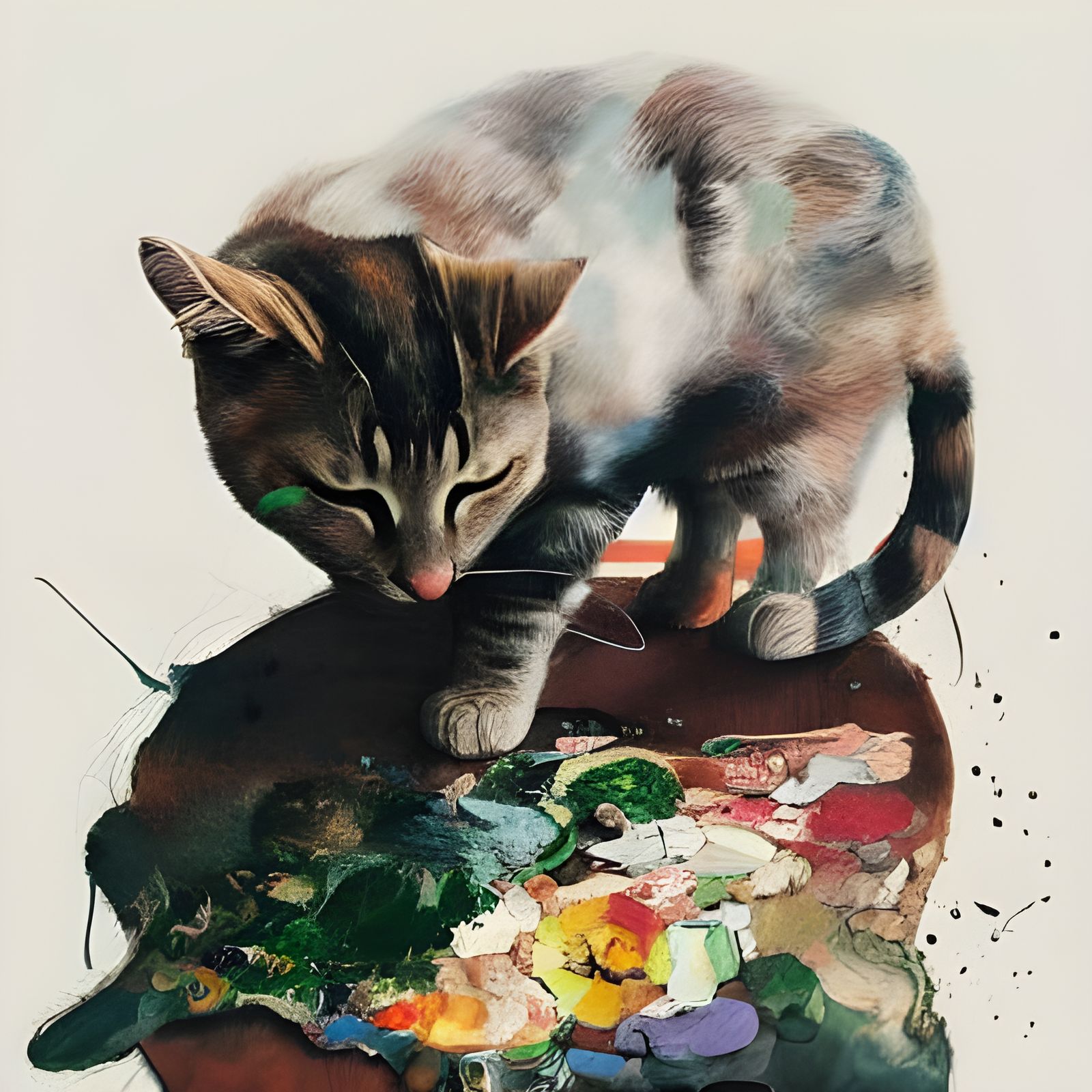 Hyperrealistic Cat in Maximalist Mixed Media Painting