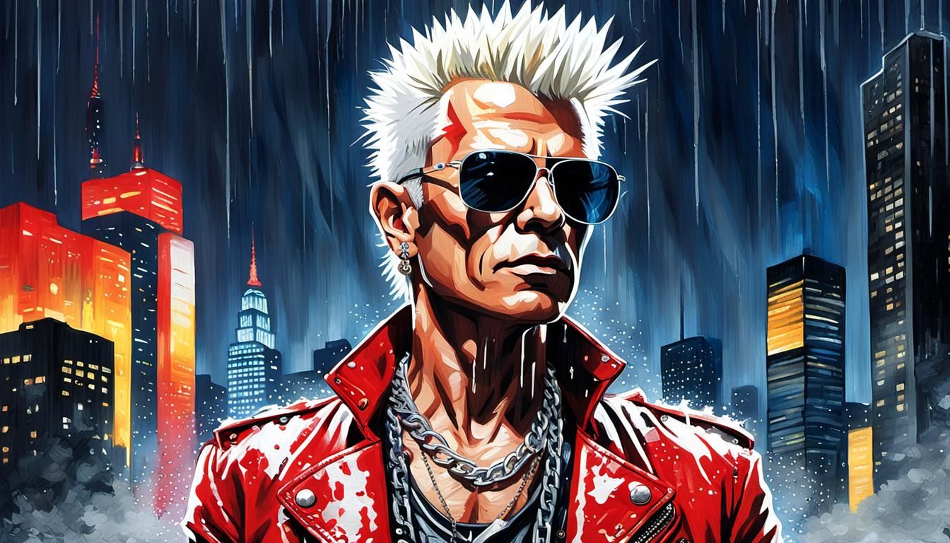 Billy Idol Portrait in Pop Art Watercolor Style