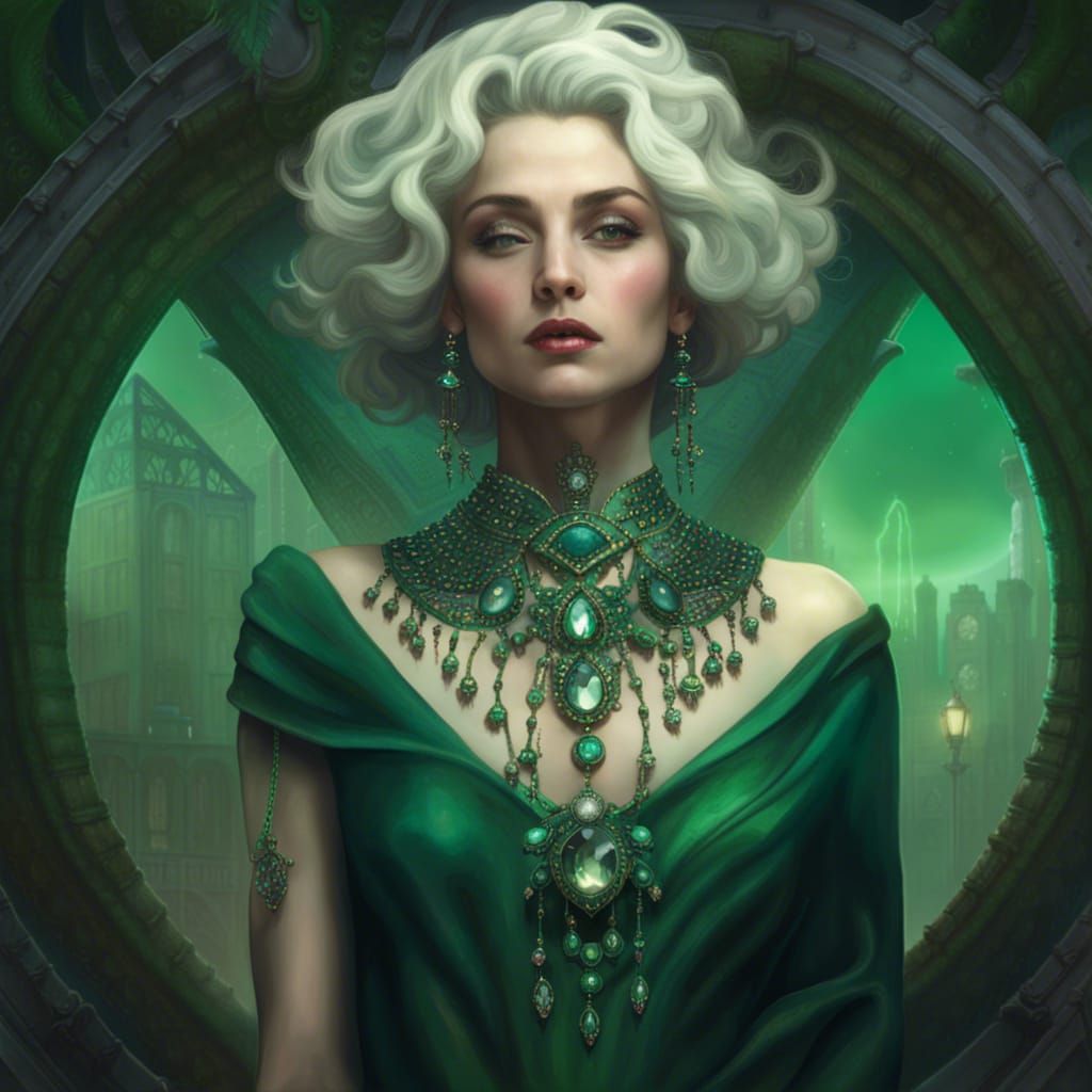 Emerald and Diamond Necklace in Detailed Digital Art