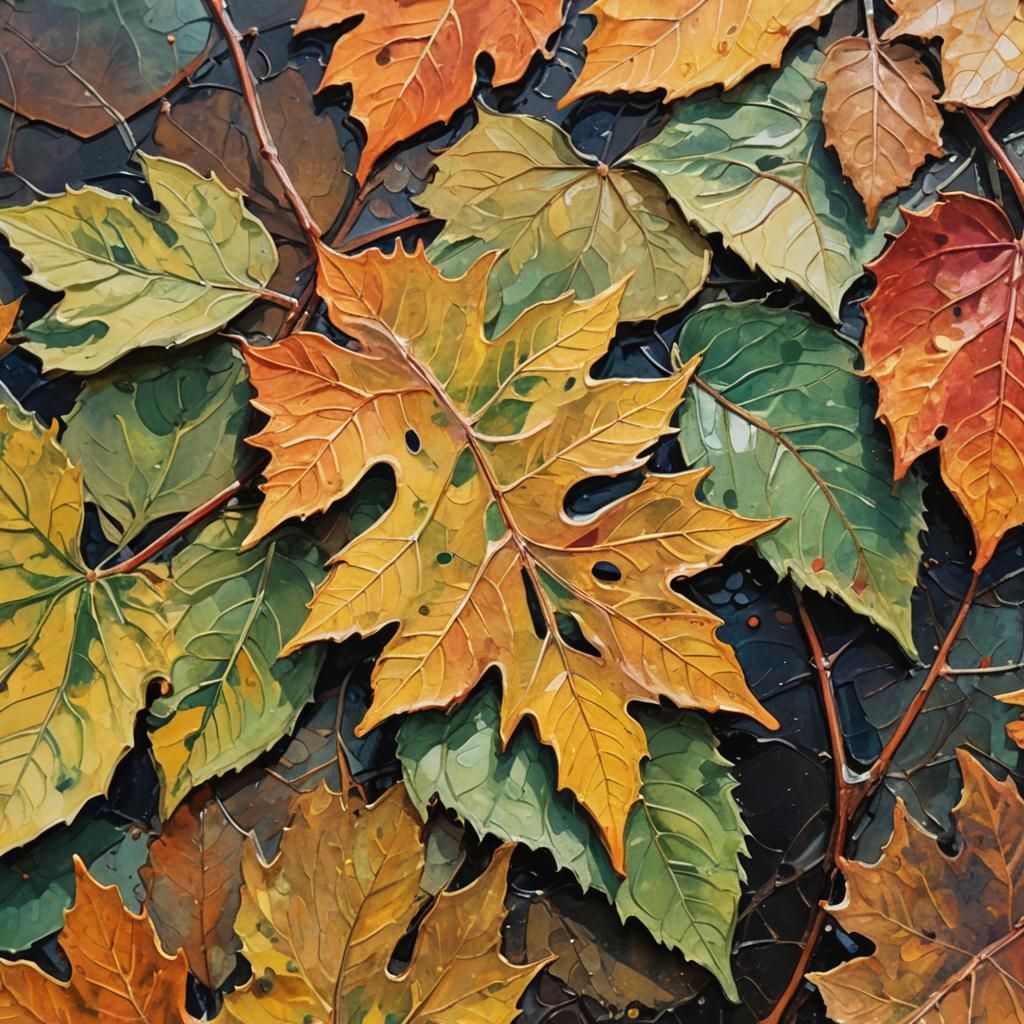 Impressionist Autumn Leaf in Gouache Style