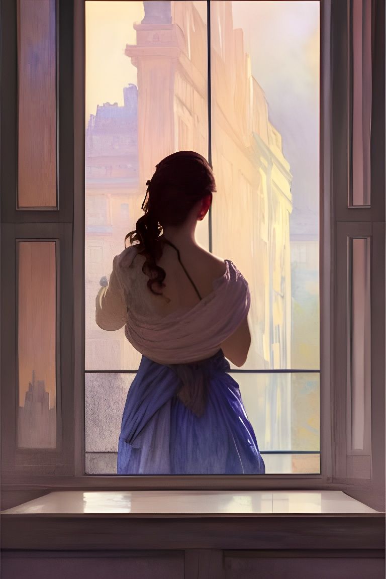 Sad Woman with Flowers: Watercolor Canvas Art