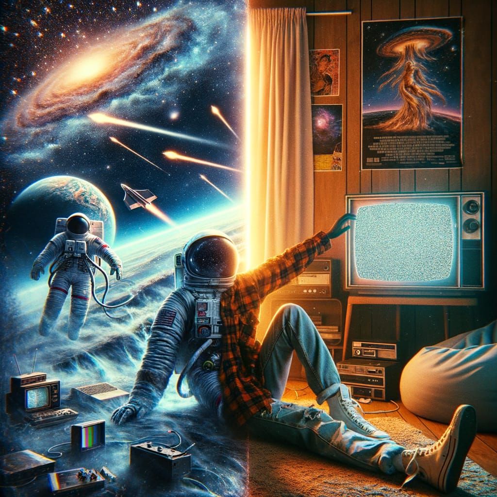 Surreal 90s Teenager Torn Between Cosmic Adventure and Subur...