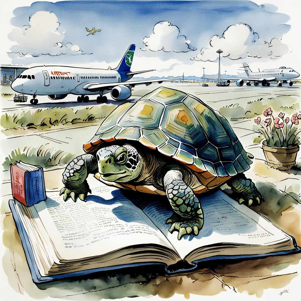 Turtle Reads Airport Novel: Storybook Illustration