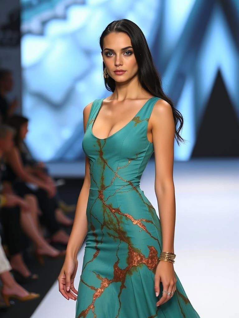 Runway Model in Turquoise Gemstone Dress